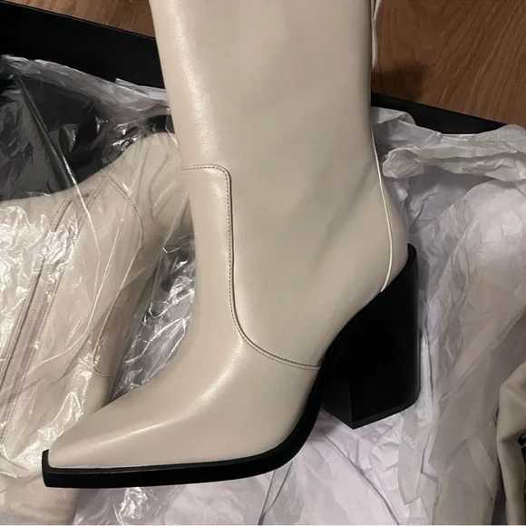 Larroude Cream Heeled Boots - Picture 3 of 6